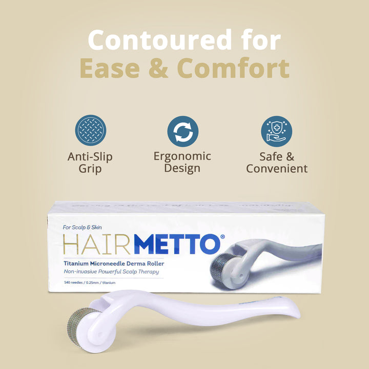 HAIRMETTO 0.5mm titanium dermaroller for skin and scalp, stimulate follicles, promote collagen and cell production to grow thicker hair