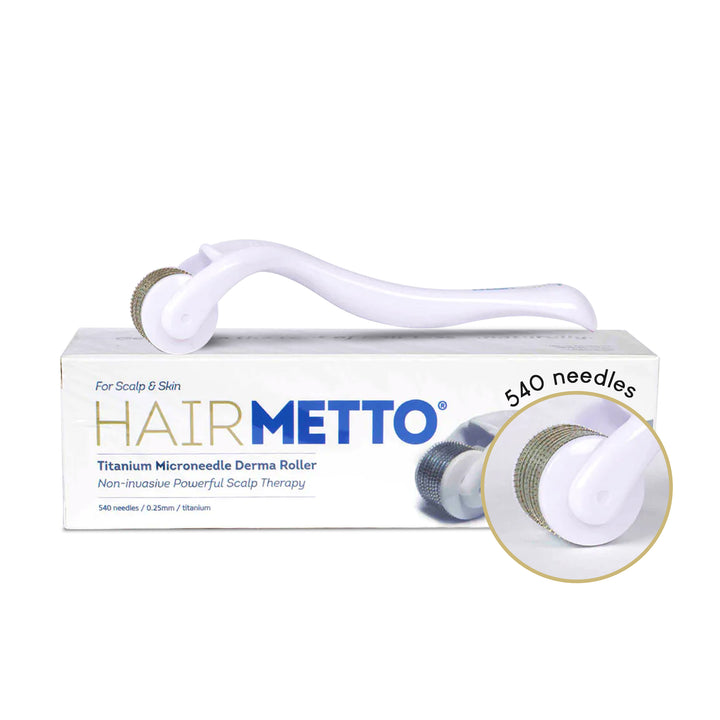 HAIRMETTO 0.5mm titanium dermaroller for skin and scalp, stimulate follicles, promote collagen and cell production to grow thicker hair