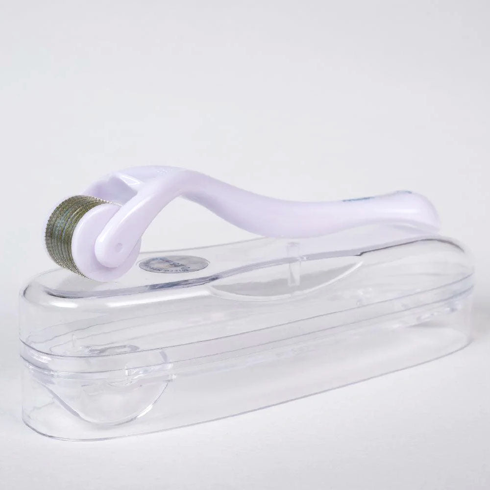 HAIRMETTO titanium dermaroller for skin and scalp, stimulate follicles, promote collagen and cell production to grow thicker hair, comes with travel case