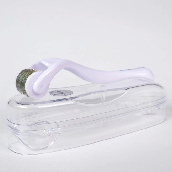 HAIRMETTO titanium dermaroller for skin and scalp, stimulate follicles, promote collagen and cell production to grow thicker hair, comes with travel case