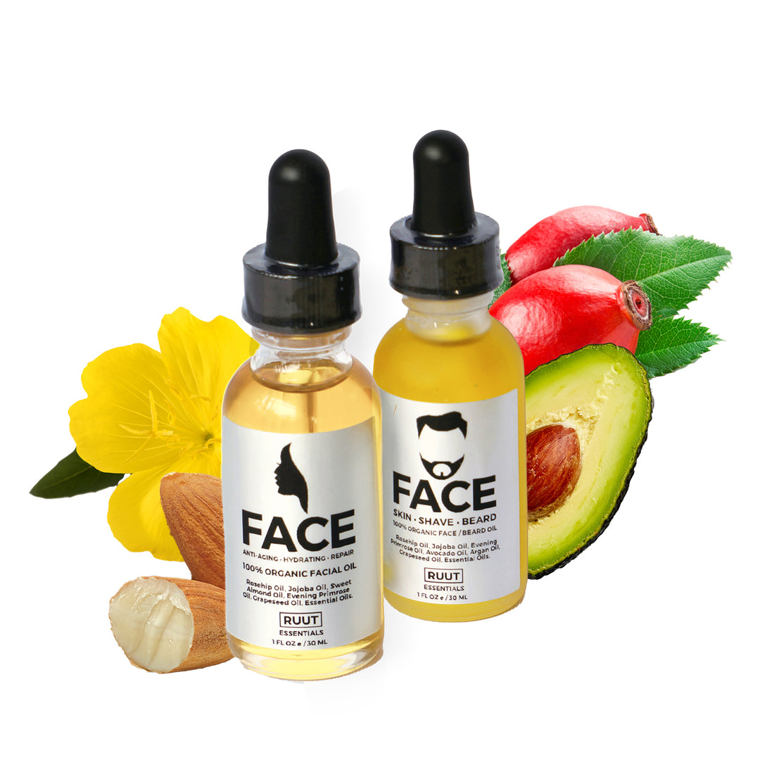 link to HAIRMETTO organic face oils, FACE for Her, FACE for Him