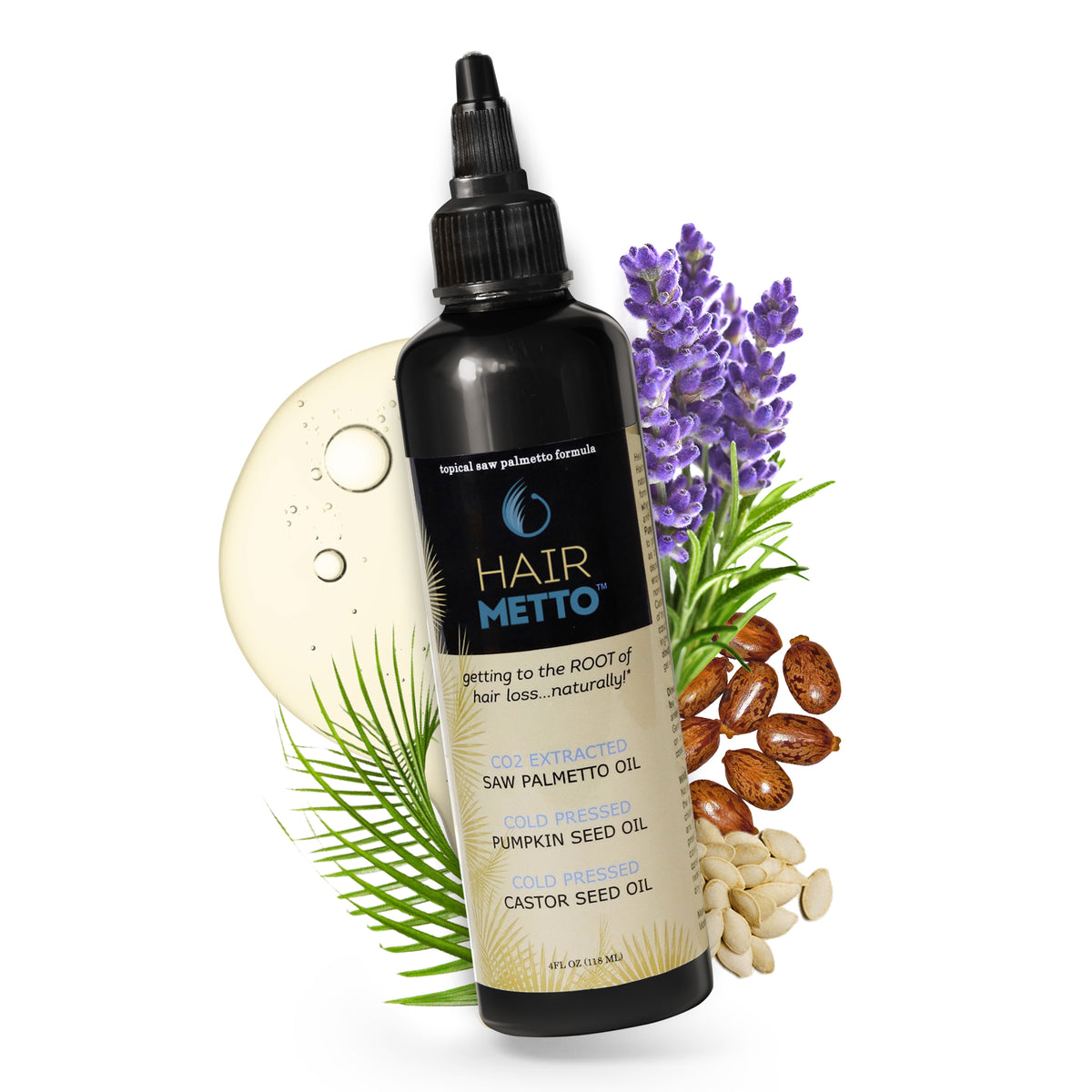 HAIRMETTO topical saw palmetto oil to leave in overnight to stimulate follicles, block DHT, natural drug-free treatment for hair loss, hair growth thicker