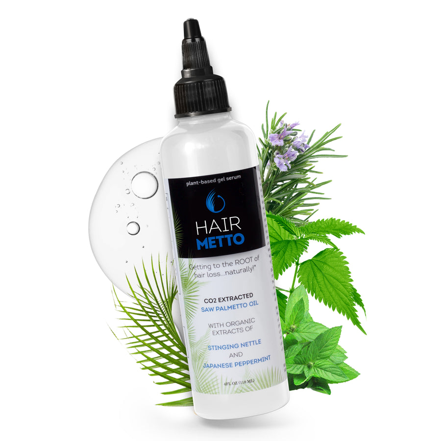 HAIRMETTO topical saw palmetto hair serum, daytime use, leave in to stimulate follicles, block DHT, natural drug-free treatment for hair loss, hair growth thicker  Edit alt text