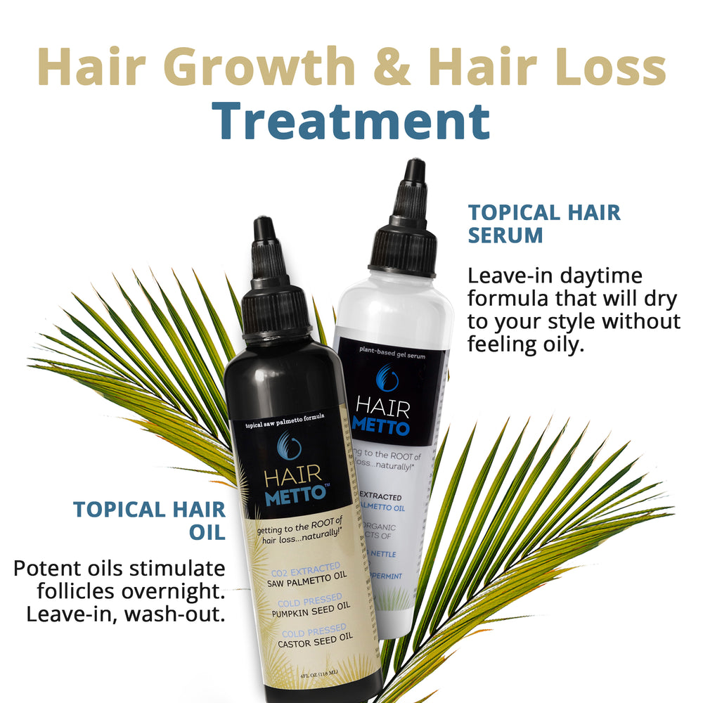 HAIRMETTO topical oil and serum for nighttime and daytime protection against DHT, root nourishment to stimulate follicles, topical saw palmetto for hair loss