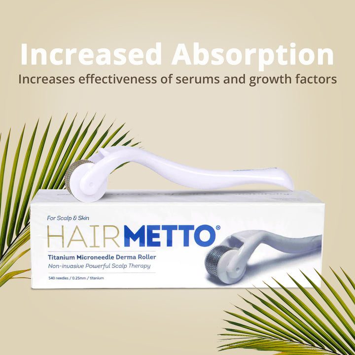HAIRMETTO 0.5mm titanium dermaroller for skin and scalp, stimulate follicles, promote collagen and cell production to grow thicker hair