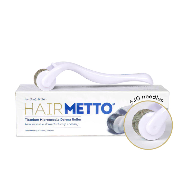 HAIRMETTO 0.5mm titanium dermaroller for skin and scalp, stimulate follicles, promote collagen and cell production to grow thicker hair 