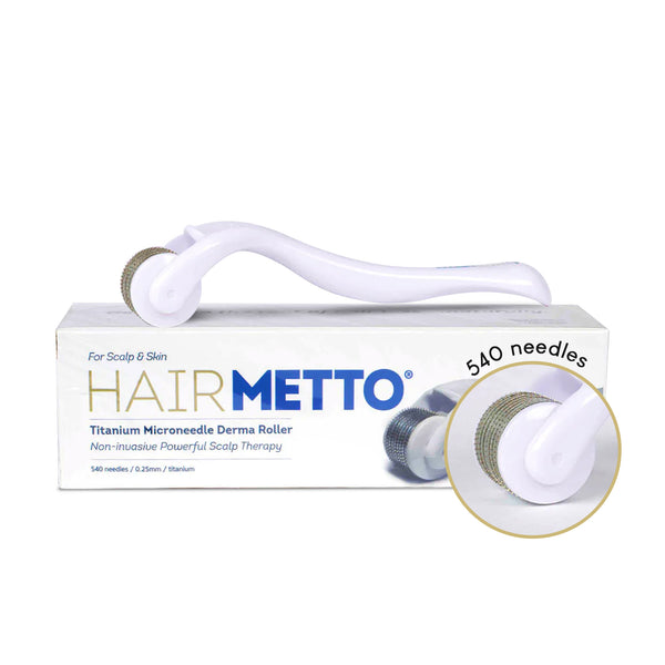 HAIRMETTO 0.5mm titanium dermaroller for skin and scalp, stimulate follicles, promote collagen and cell production to grow thicker hair 
